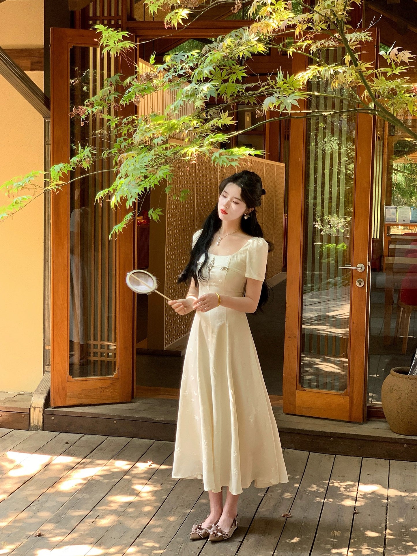 Send a letter "Moonlight Goddess Short Sleeve Version" Three-dimensional Jacquard Waist A Swing Custom Diamond Temperament Original Dress