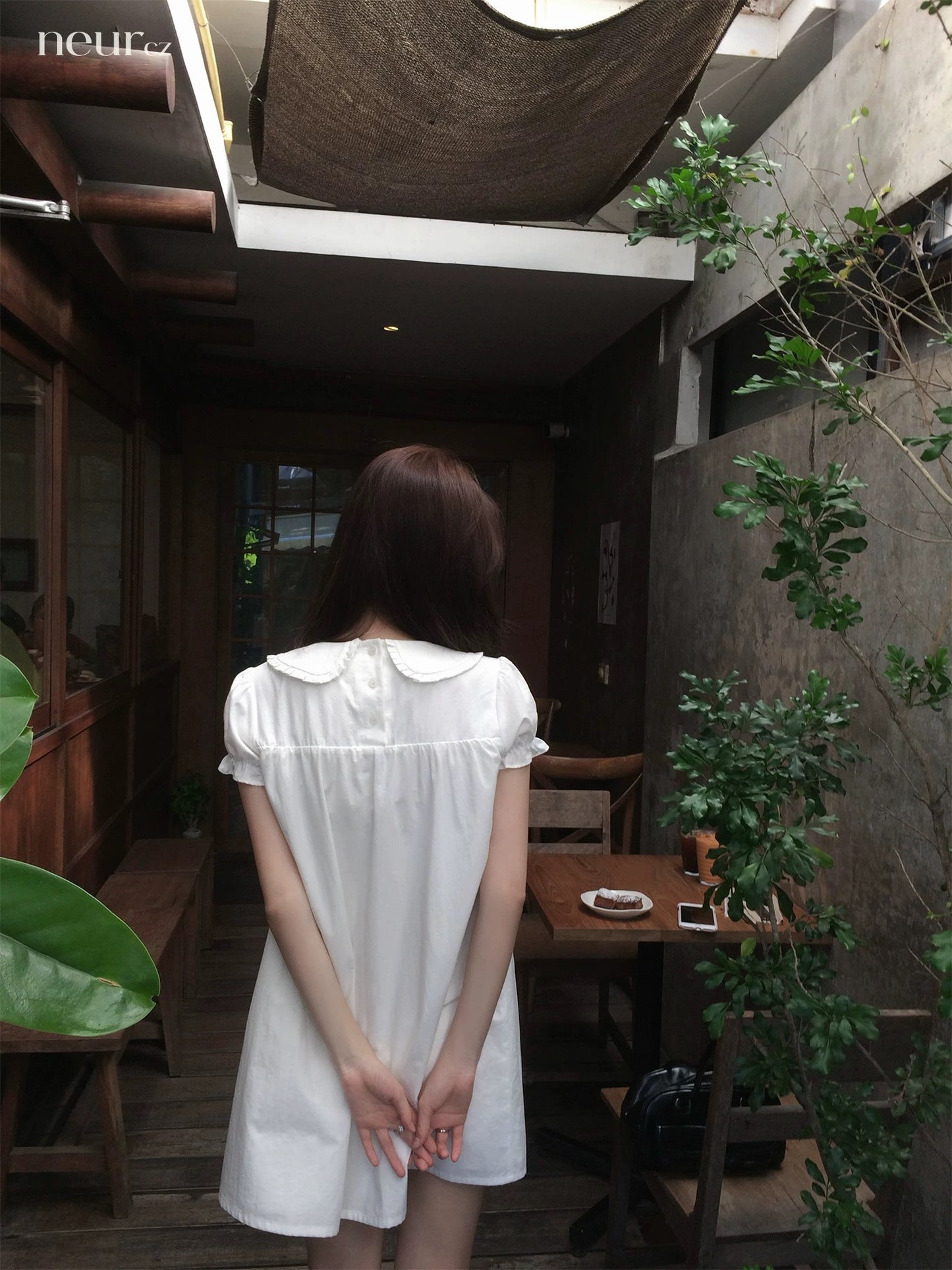 neurcz Short-sleeved Peter Pan Collar Straight Dress Women's Spring/Summer 92 Cotton Slimming Loose Puff Sleeve White Dress