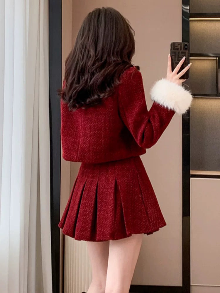 Down jacket red small fragrant style suit skirt winter hot style New Year's high-end new Chinese style improved cheongsam two-piece set