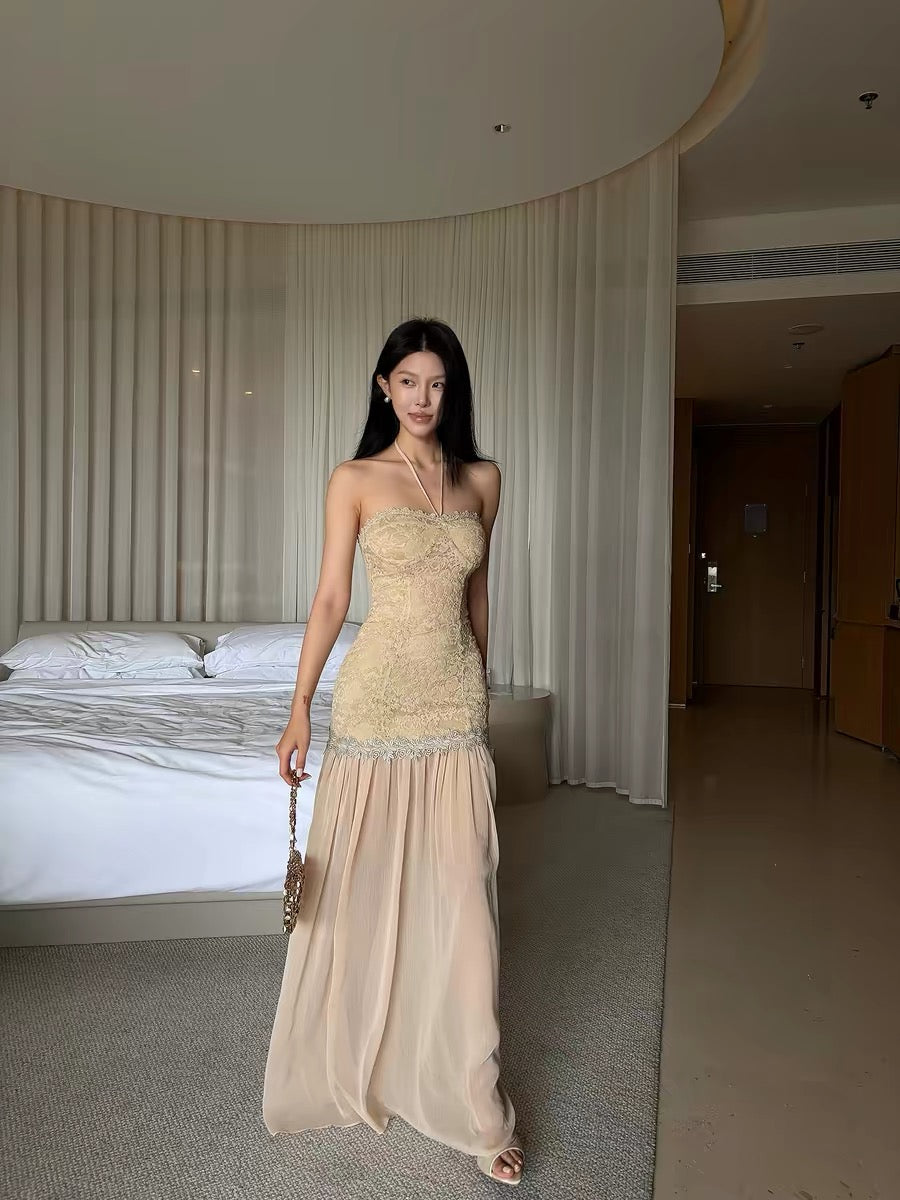 Hydrae 禧1嘤 Lace halter neck strapless dress, summer style, slim fit, j –  Lee Nhi Boutique