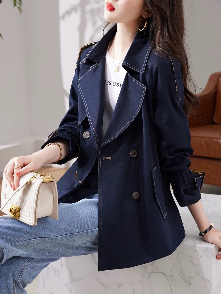XWI/Xinwei Fashion Commuting Windbreaker Women's 2024 Autumn New Simple Casual Loose Long-Sleeved Short Jacket