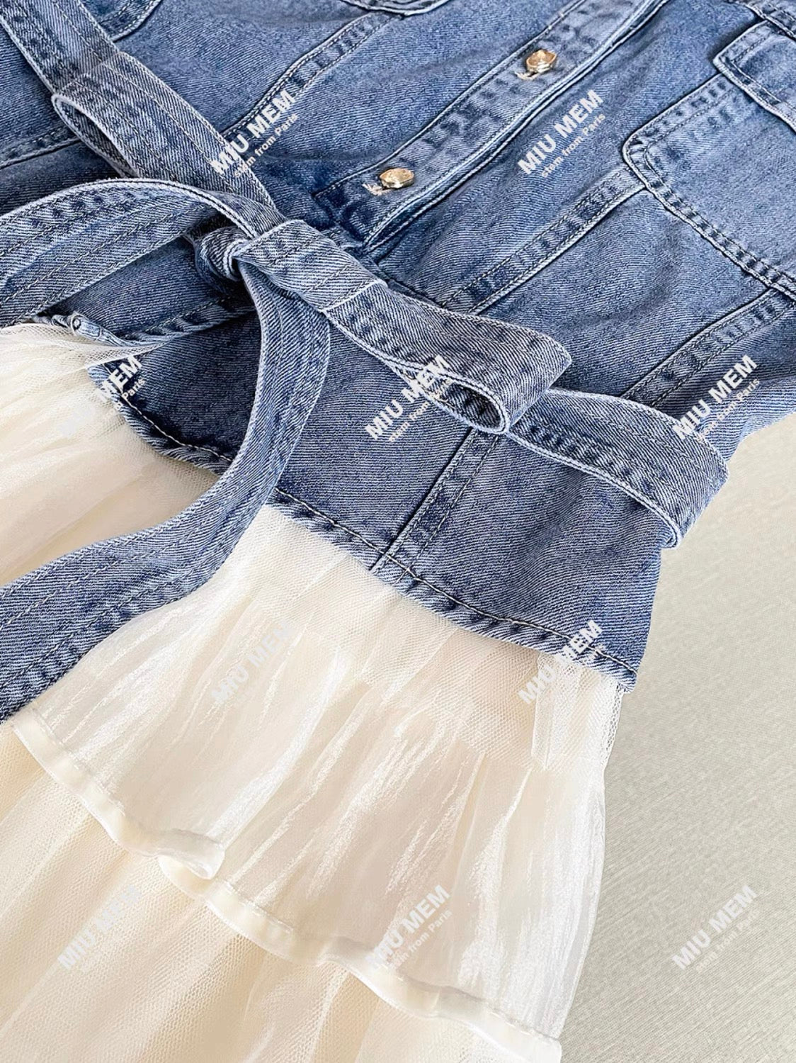 High-end women's clothing 2025 summer French style style lapel lace stitching long denim dress DY6760