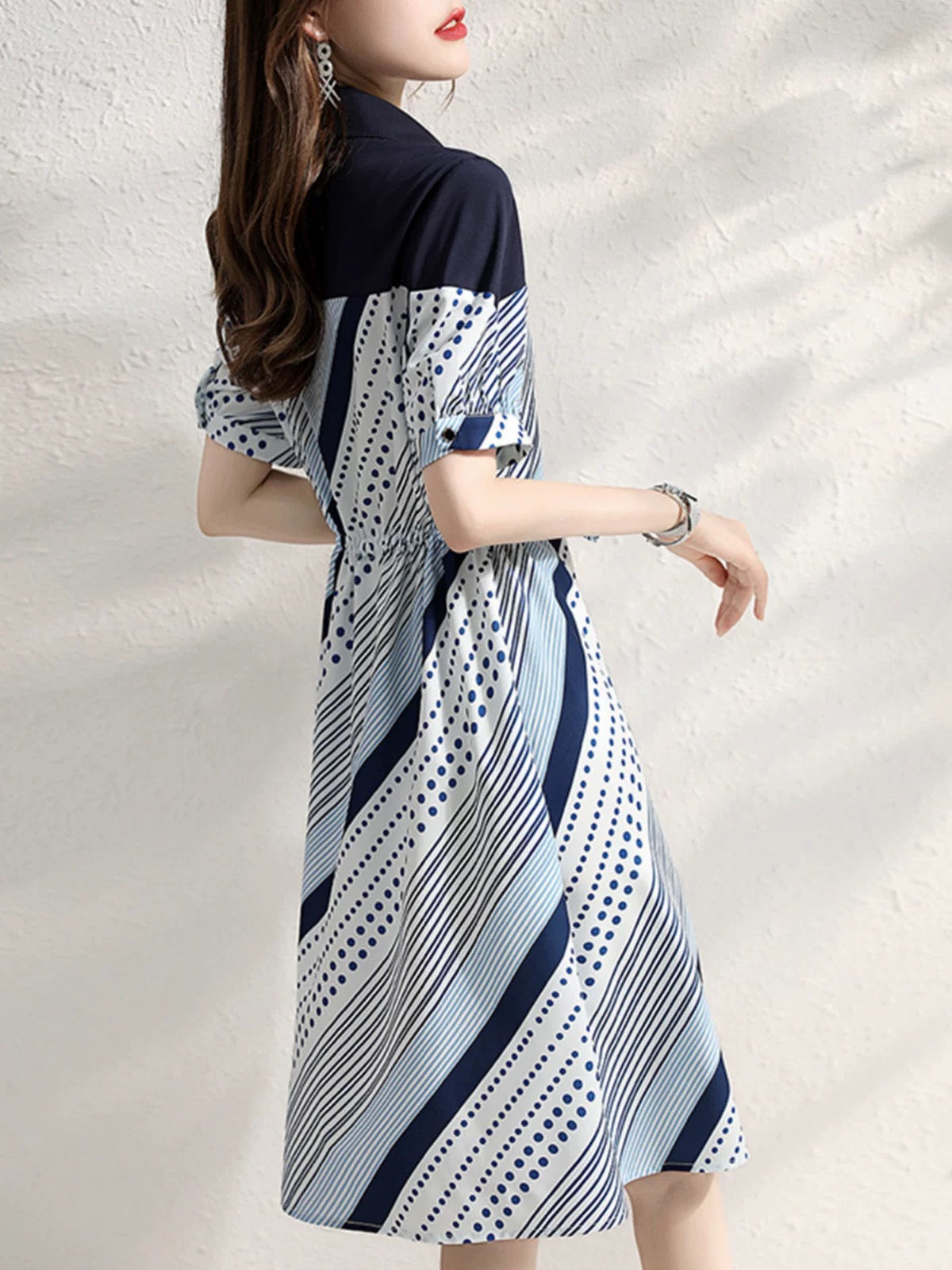 White-collar brother's new women's clothing 2024 summer new temperament slim A-line skirt with waist and printed dress for women