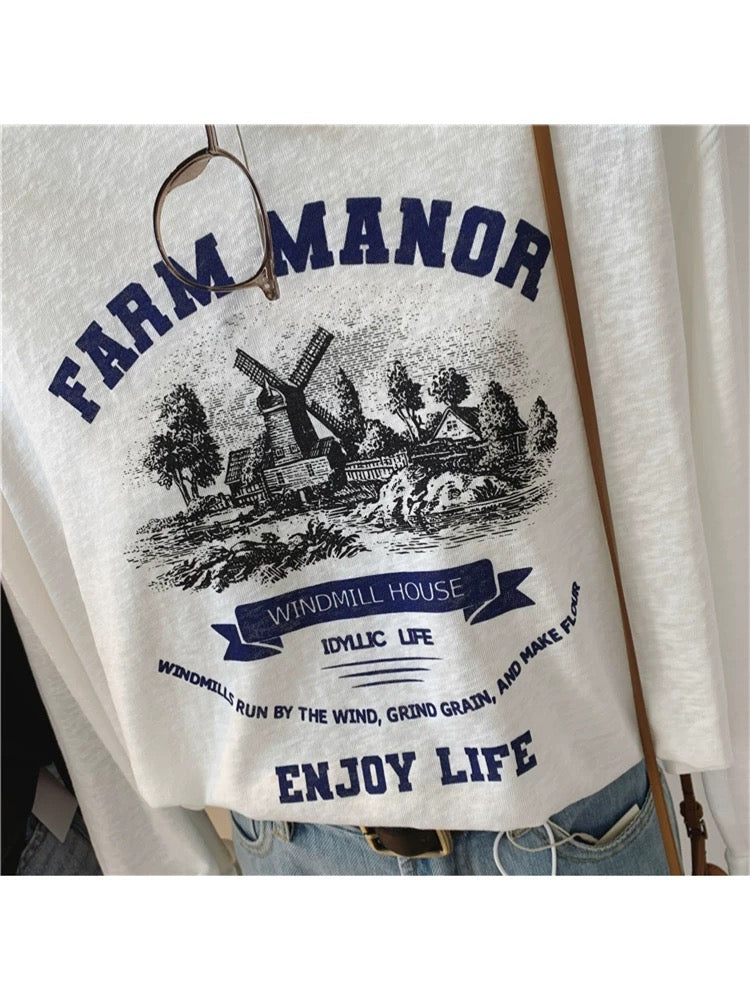 Windmill Castle Thin Snowflake Cotton Spring and Autumn Loose Casual Versatile Slim Long Sleeve Inner Wear Fashion Retro T-shirt