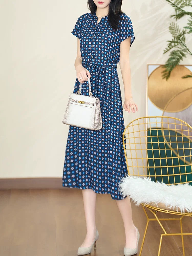 Diofu's new summer fashion, versatile, exquisite, slim, luxurious, light, luxurious, age-reducing and slimming 2024 blue women's dress