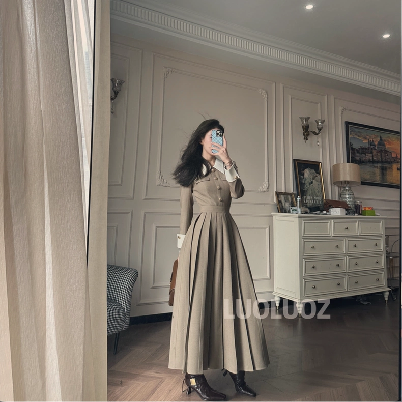 LUOLUOZ 【Attraction】High-end, elegant color-blocked, light luxury fashion long dress CC237