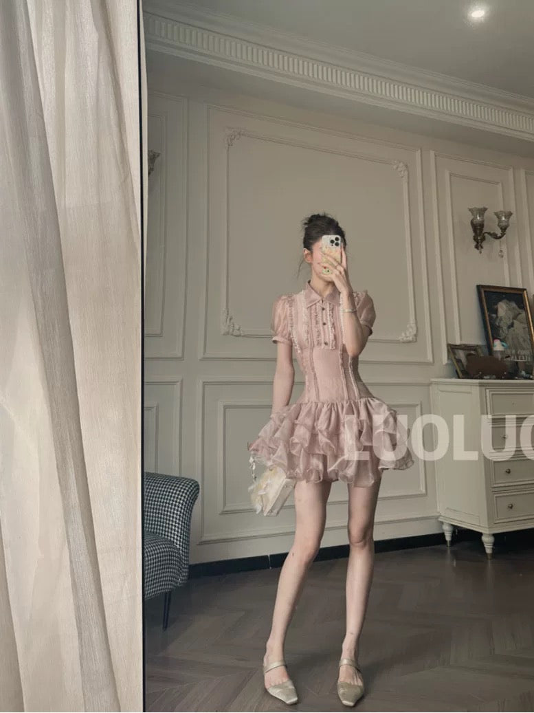 LUOLUOZ 【Layered Aesthetics】Elegant and Luxurious Mini Dress with a Slim Fit and Stylish Puff Skirt CC155