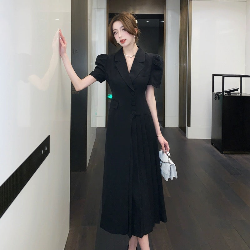 Irregular suit skirt, small fragrant style French dress, women's summer high-end, light and mature style, elegant pleated long skirt