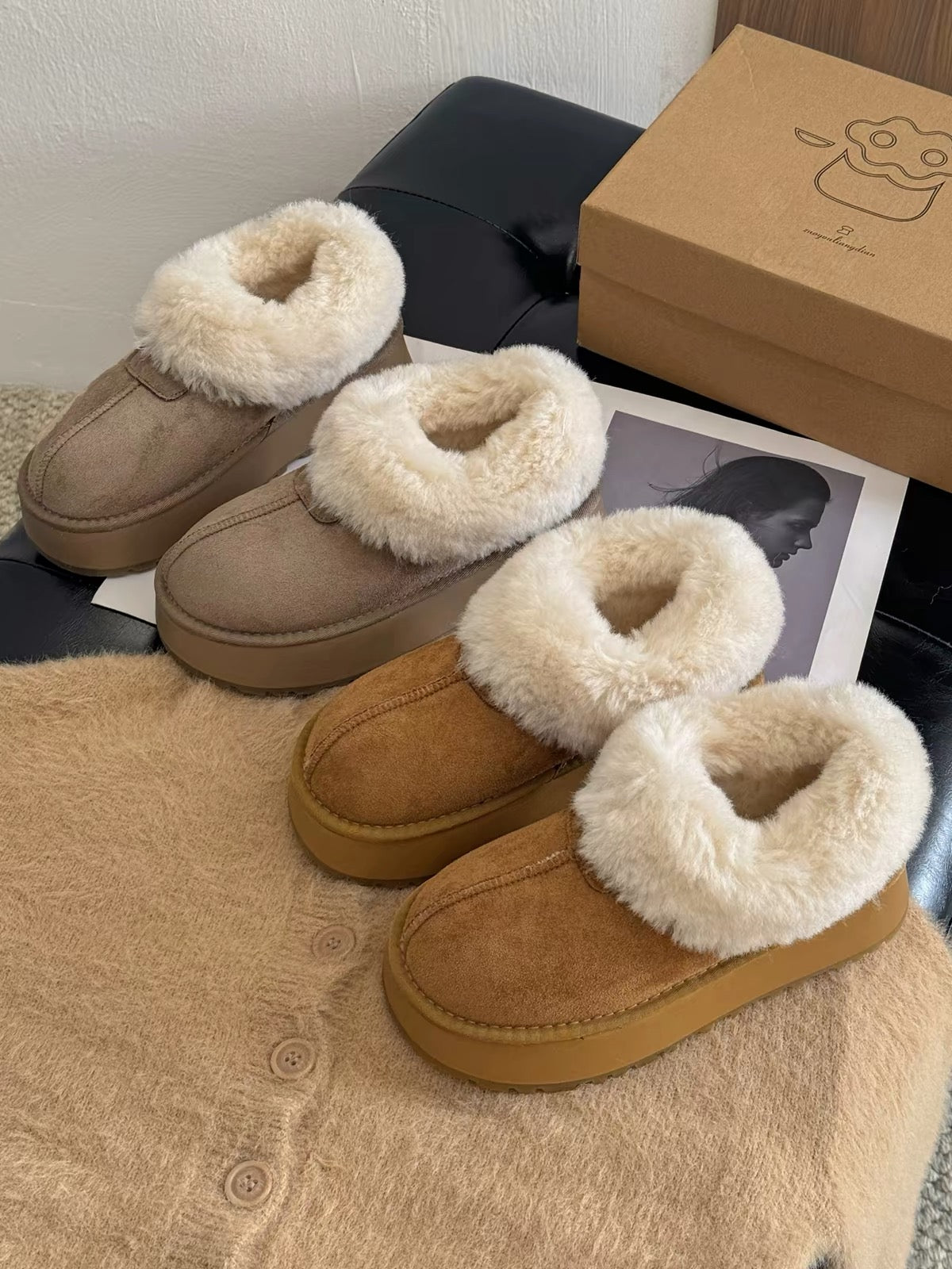 Jia Bujia Women's Snow Boots (2026 New Winter Collection) – Fleece-Lined, Thickened, and Warm; Platform Sole for Added Height; Faux-Fur Detail