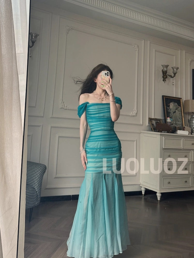 LUOLUOZ【Proflorm】High-class and elegant long dress with a stunning goddess-like hem design JF785