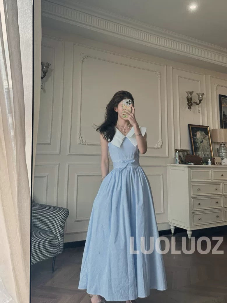 LUOLUOZ【Misty Blues】Elegant Slim-fit Sleeveless Fashionable Baby Face Long Dress CC421