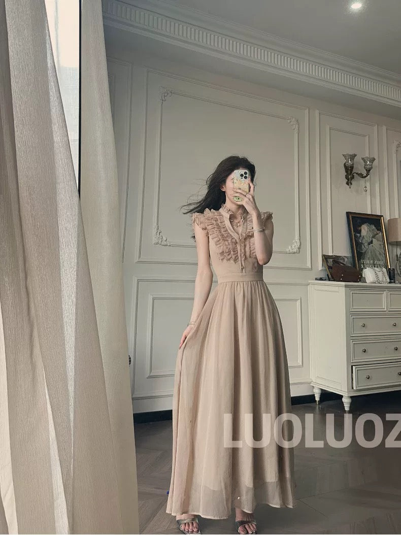 LUOLUOZ【Japanese Breeze Letter】Exquisite Long Dress with High-End Lace Design JF812