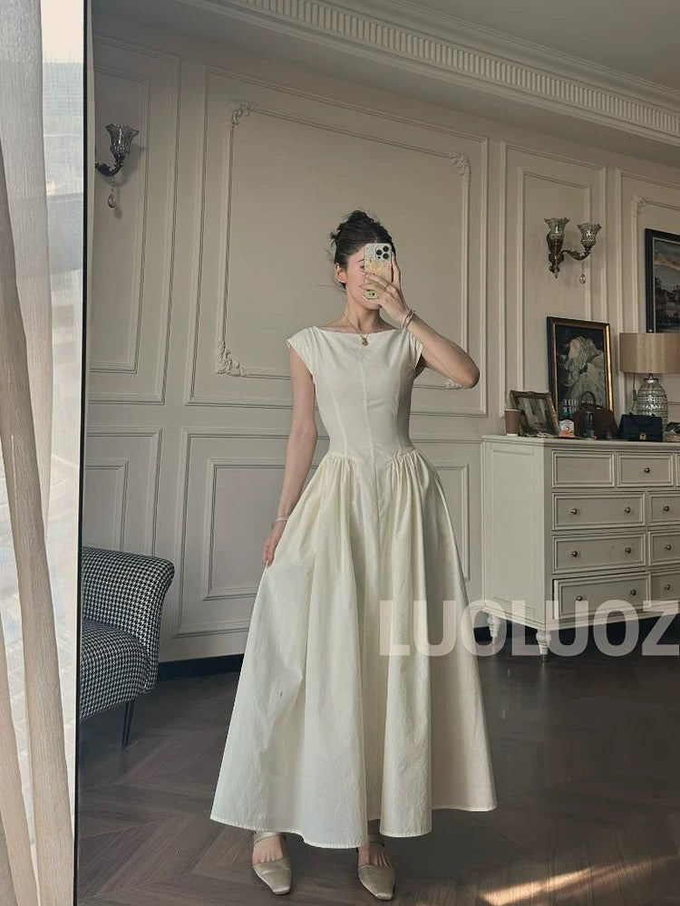 LUOLUOZ 【Wind and Waves】Linen Exquisite Waist-Slimming Long Dress JF681