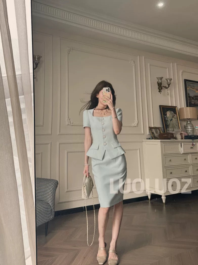 LUOLUOZ【North Island Love】Elegant and Stylish Two-Piece Set: Top + Fashionable Skirt JF836