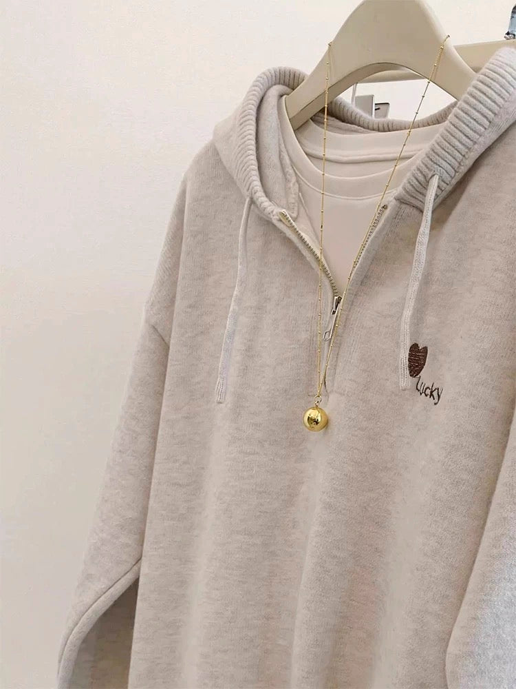 Pullover half-zip hooded sweater for women autumn and winter outer wear winter 2024 new loose lazy style knitted sweater top