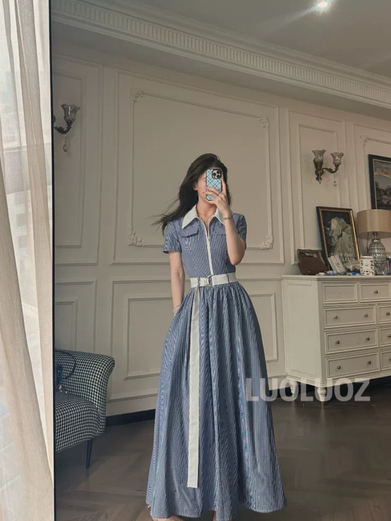 LUOLUOZ【Island Summer】Sophisticated and Elegant Color-Blocked Long Dress CC163