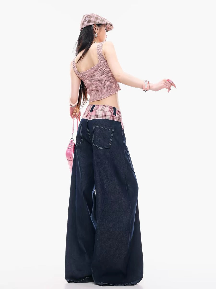 ABWLR Sweet Steps - Original Energetic High-End Design Patchwork Jeans for Women, American High Street Straight Leg Pants