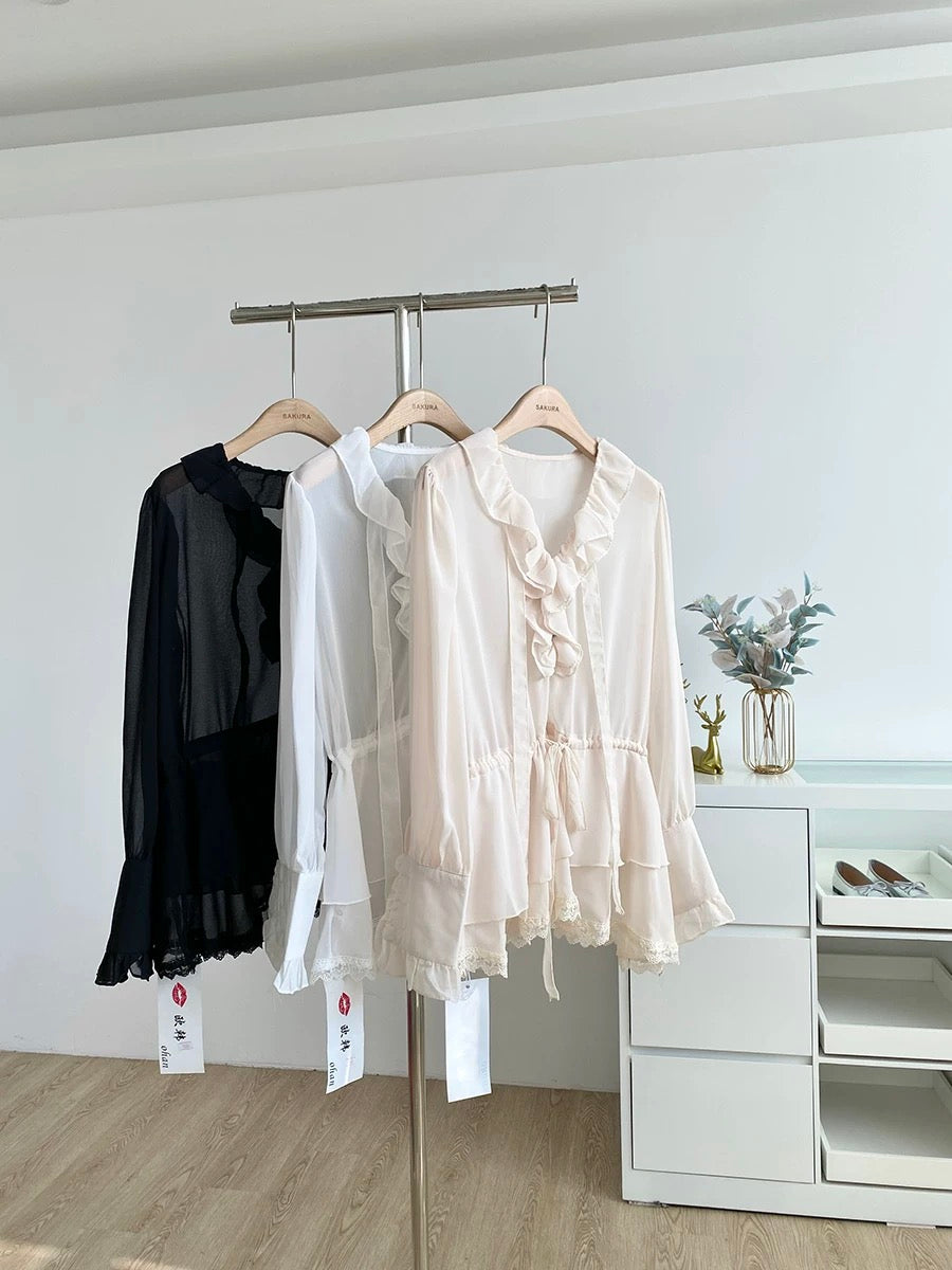 2025 Autumn New Arrival French Chic High-End Gentle Style Ruffled V-Neck Shirt, Slim Fit, Versatile Women's Top
