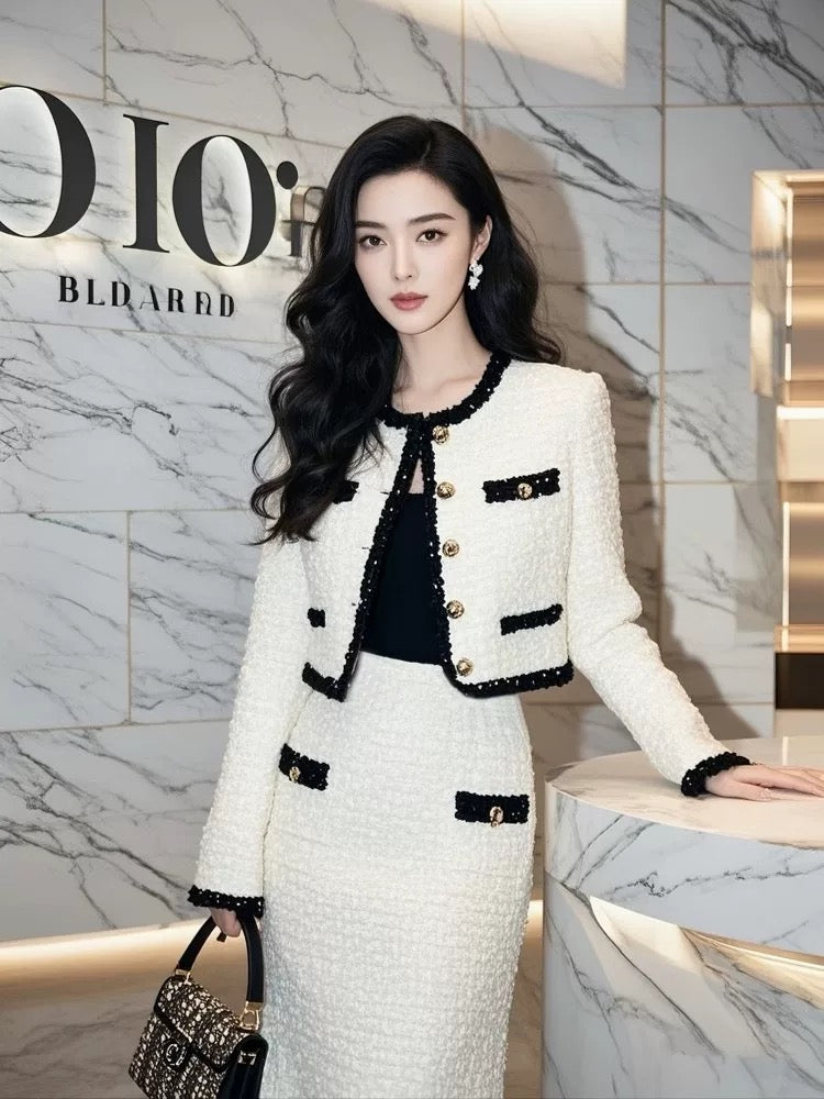 Autumn wear a complete set of high-end ladylike temperament goddess style high-end small fragrance style jacket and skirt suit for women