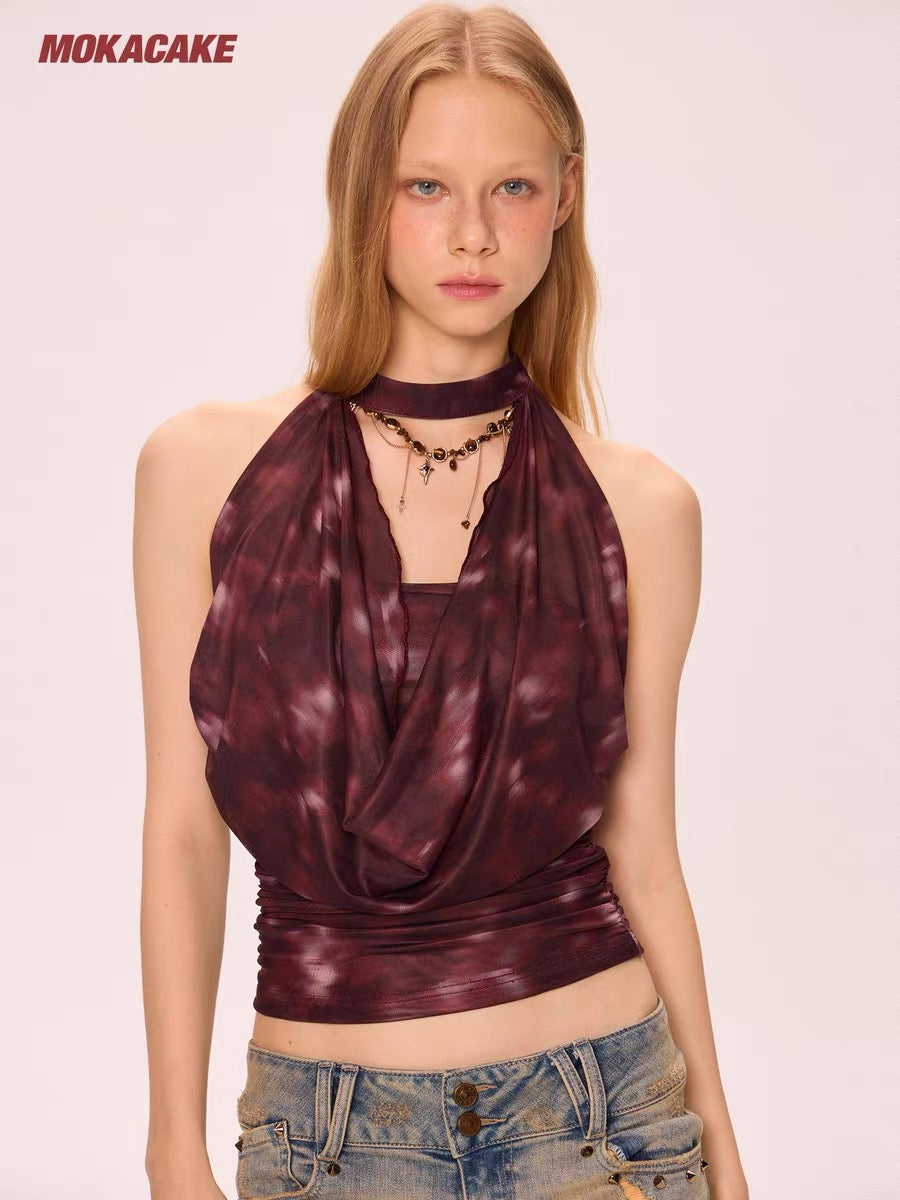 MOKACAKE Red Halter Neck Tank Top, Sexy Style, Unique Summer New Arrival for Women.