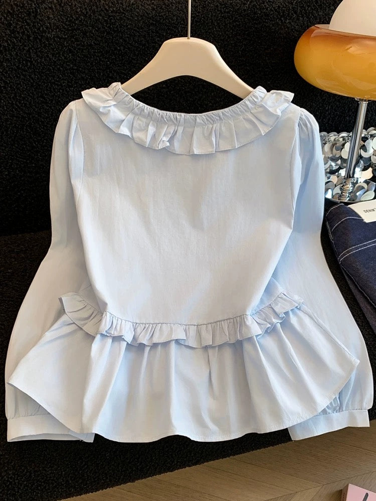 A must-have for myself~ 2026 Spring Blouse for Petite Women with Bow Tie and Ruffled Trim - Elegant Top