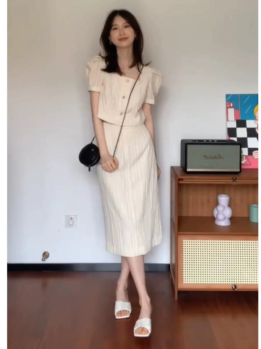 KUAN JI summer French style two-piece suit skirt Korean drama heroine light luxury high-end female