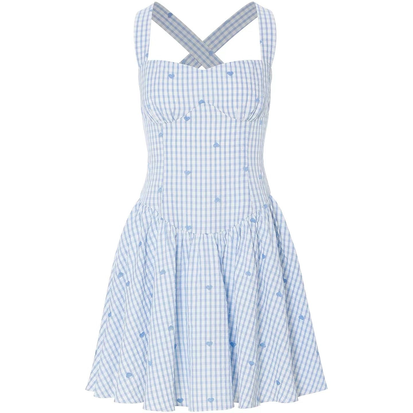 sincethen French style blue plaid mini dress short skirt suspender dress women's summer