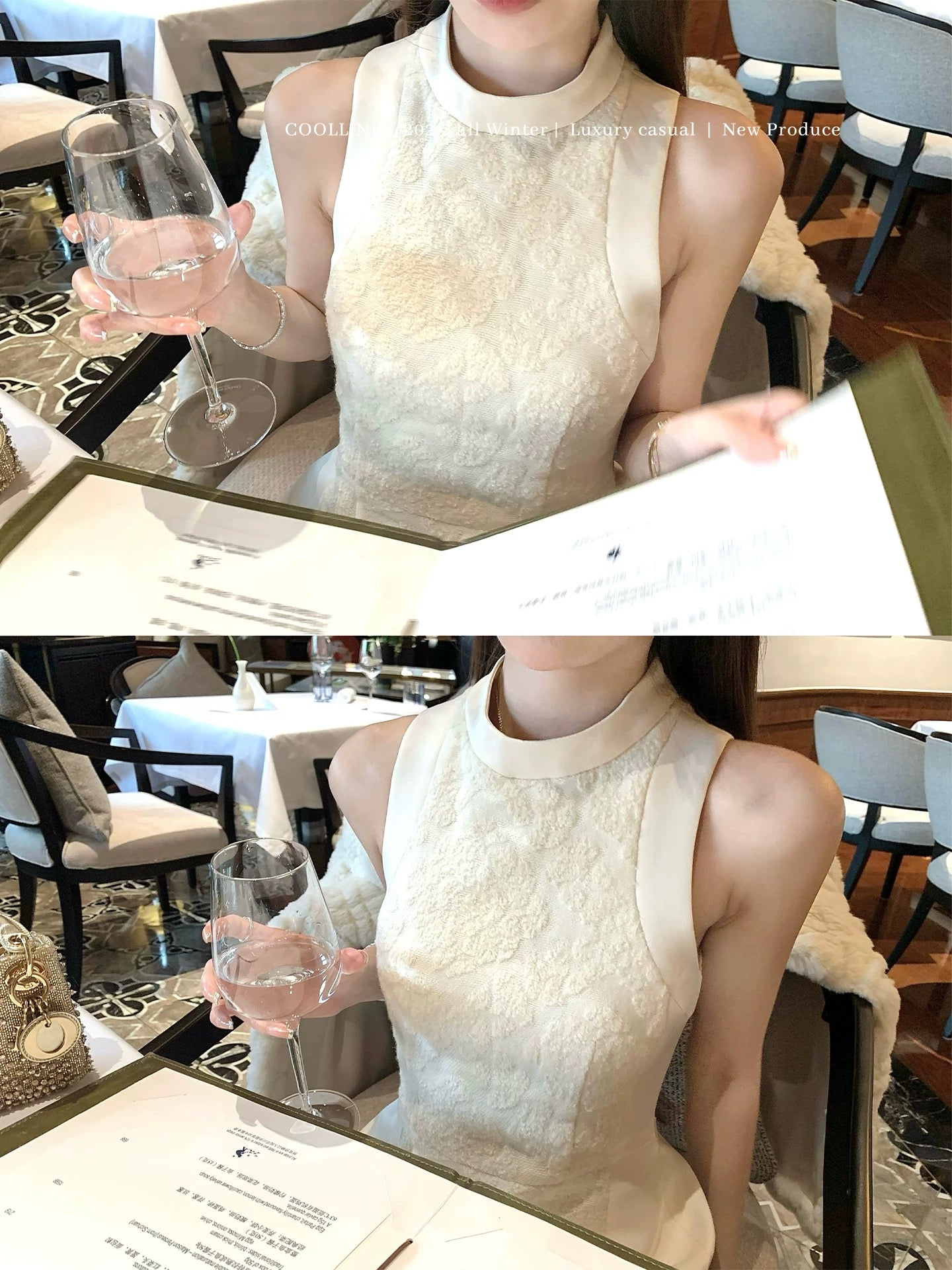 COOLLINE Lin Zixi's Beloved Poems, Jisoo's Two-Tone Runway Jacquard Dress with a Slim Waist