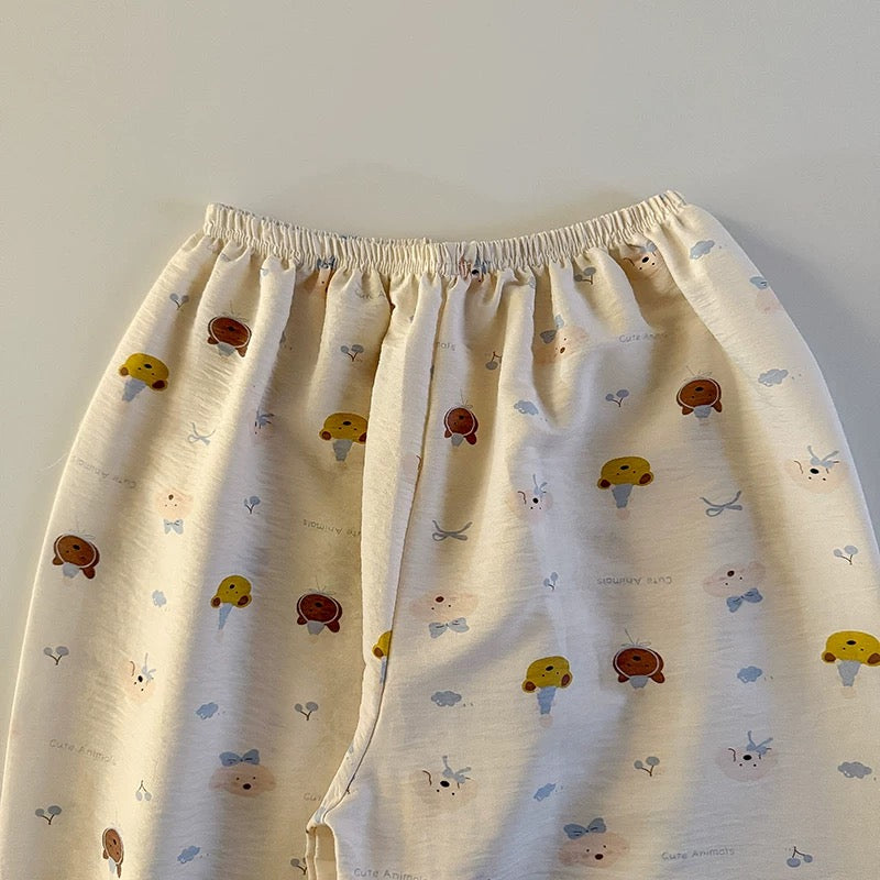 Age-reducing cartoon floral casual pants 2025 spring and summer new Korean women's clothing Western-style pajamas versatile wide-leg trousers trend