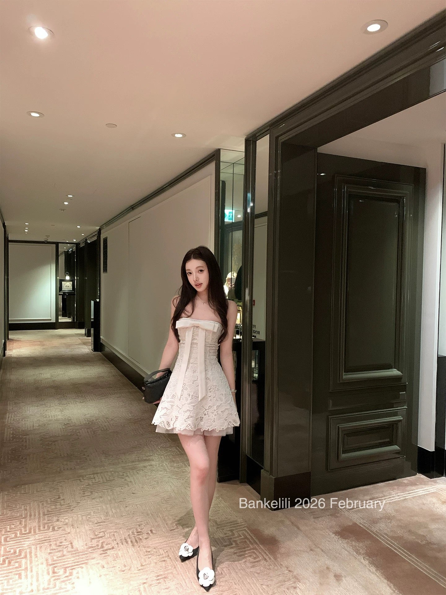 Bankelili's "White Lover" heavy-duty strapless bow-embellished lace dress