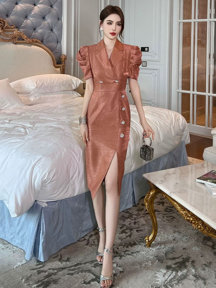 European Station Acetate Dress Summer Women's Formal Occasion French Retro Slim Fit Slit Skirt