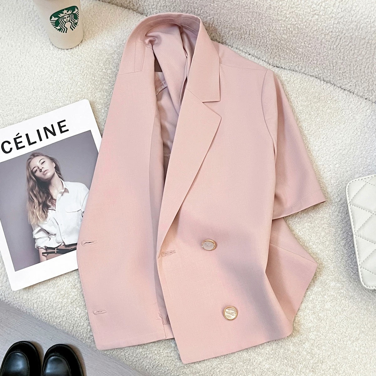 Summer thin pink petite suit jacket for women 2025 new style temperament high-end goddess style short-sleeved top