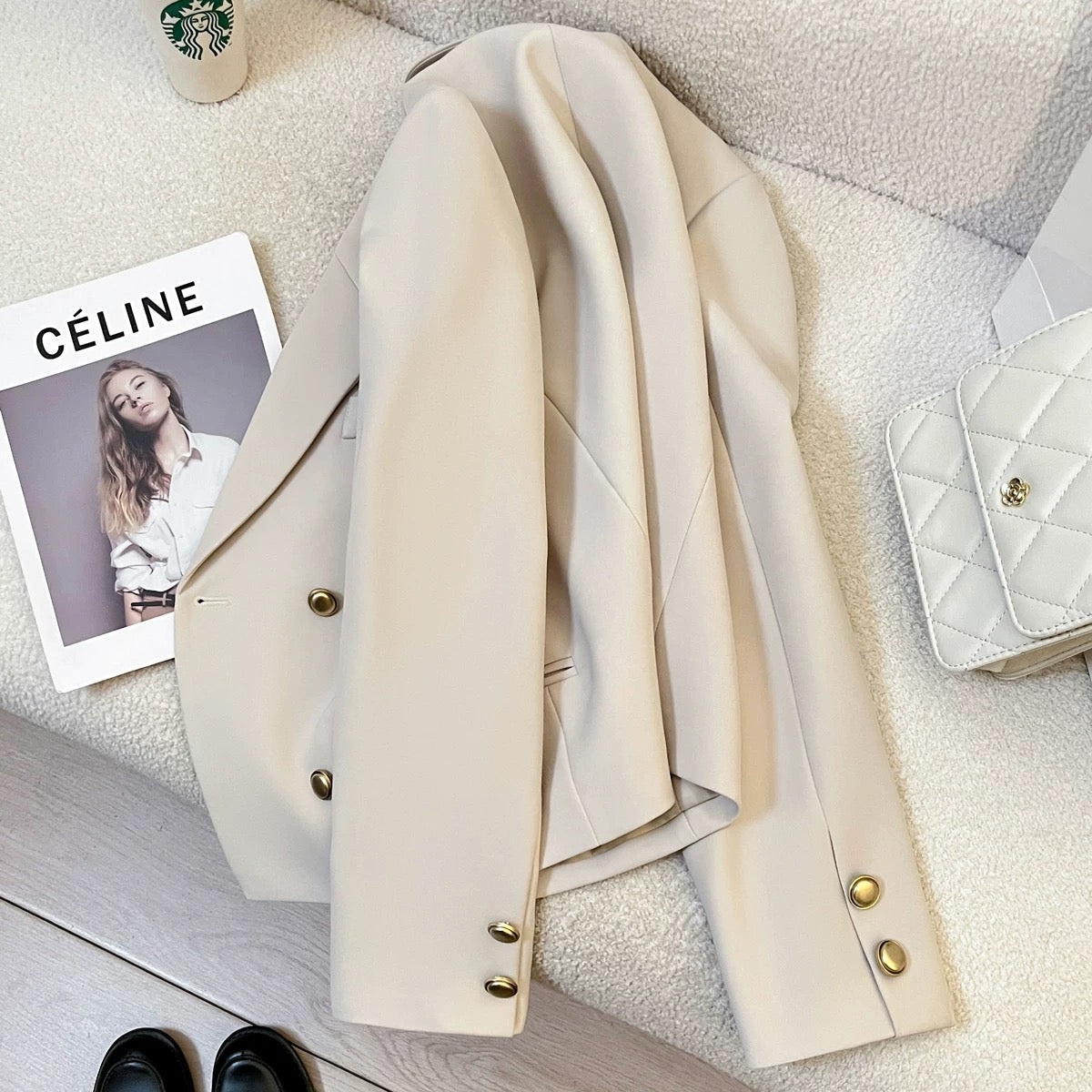 Off-white casual commuter suit jacket for women 2025 new spring and autumn retro British style high-end street suit