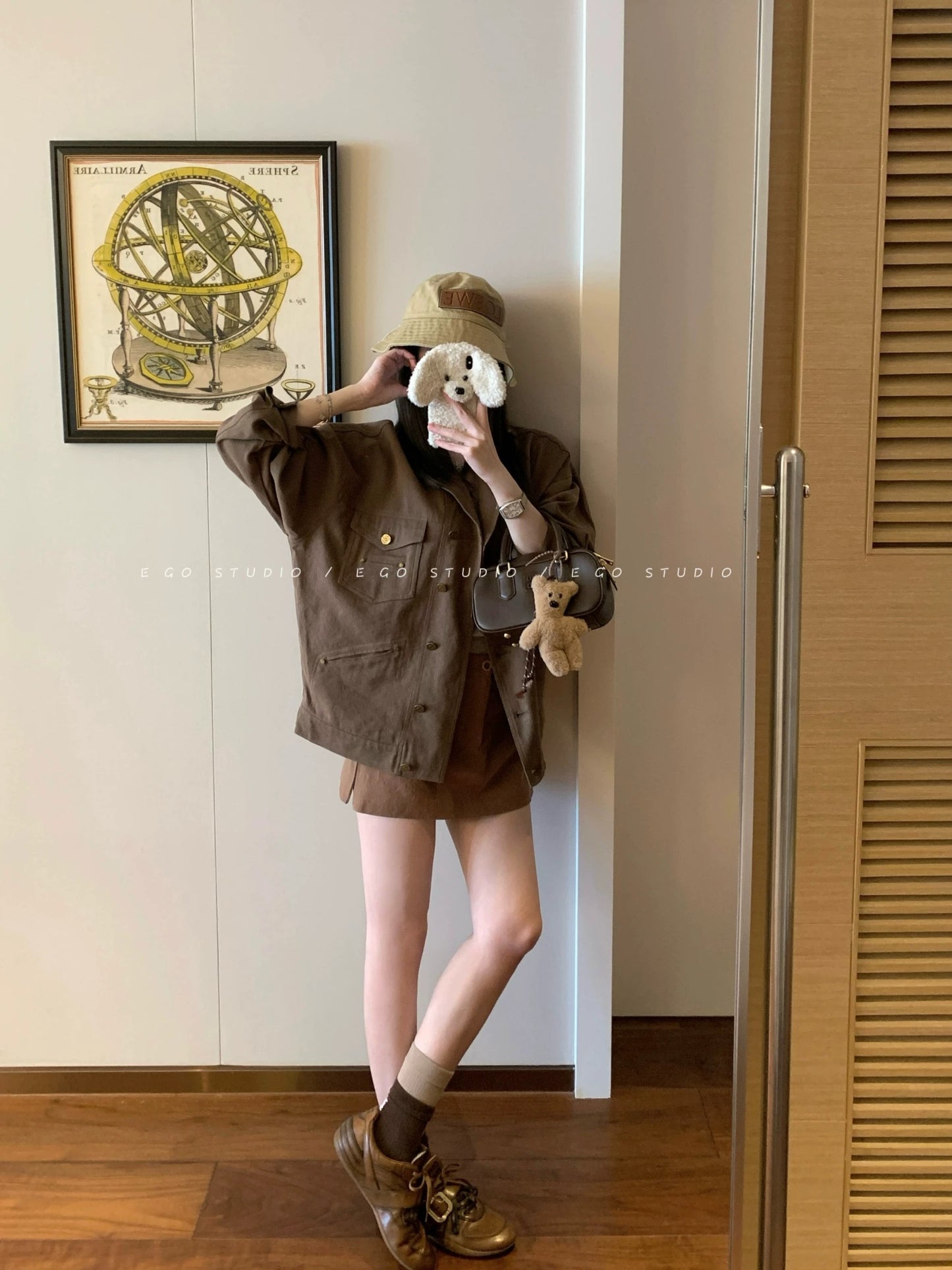 e go studio linen/tencel cotton oversized retro collar spring coat, Korean style slimming loose coat for women