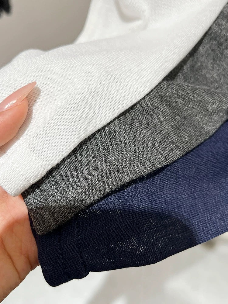 Blue long-sleeved t-shirt for women, slim fit, thin autumn 2024 new style blouse, pleated back, hollow, chic top for women