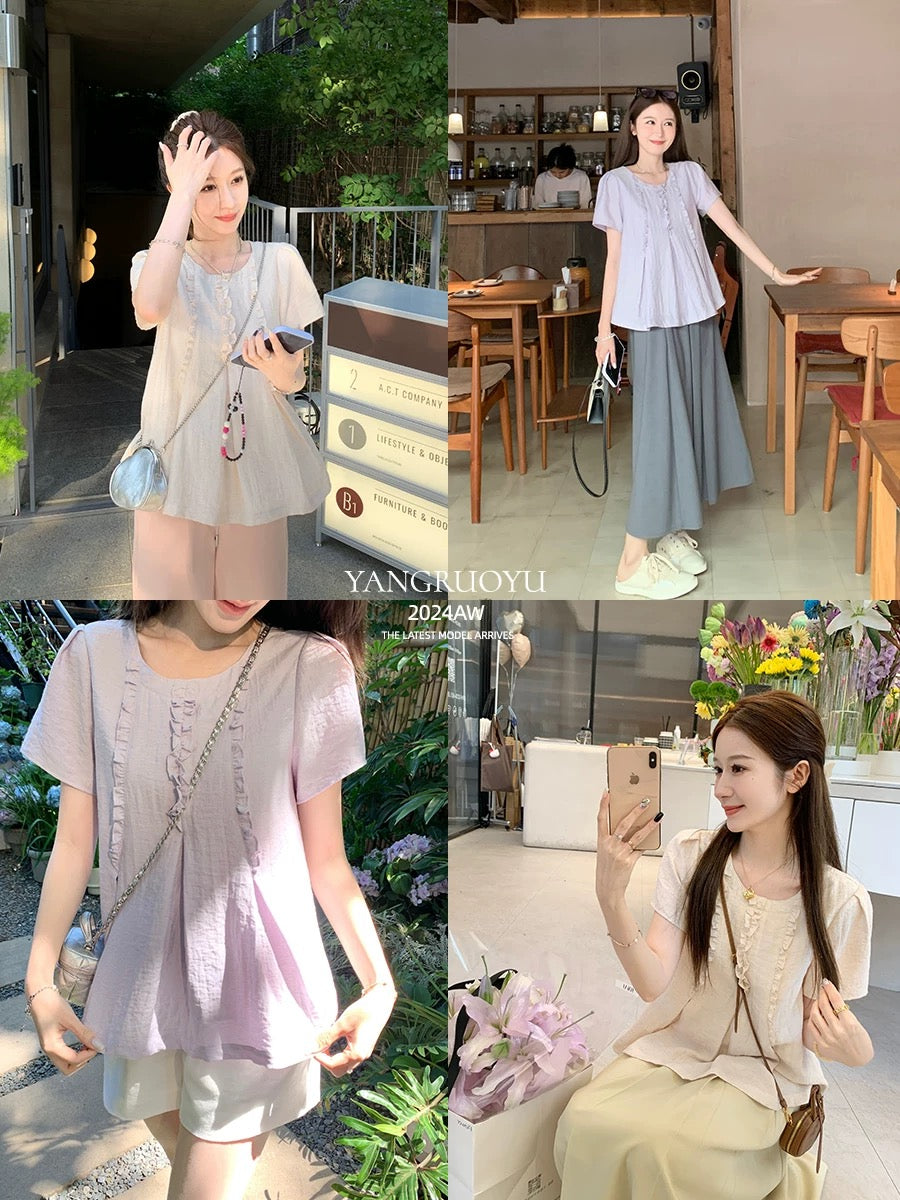 YangYangYOYU's Lightweight Summer Short-Sleeve Shirt for Women: Thin, Gentle, Sweet, and Chic Babydoll Style