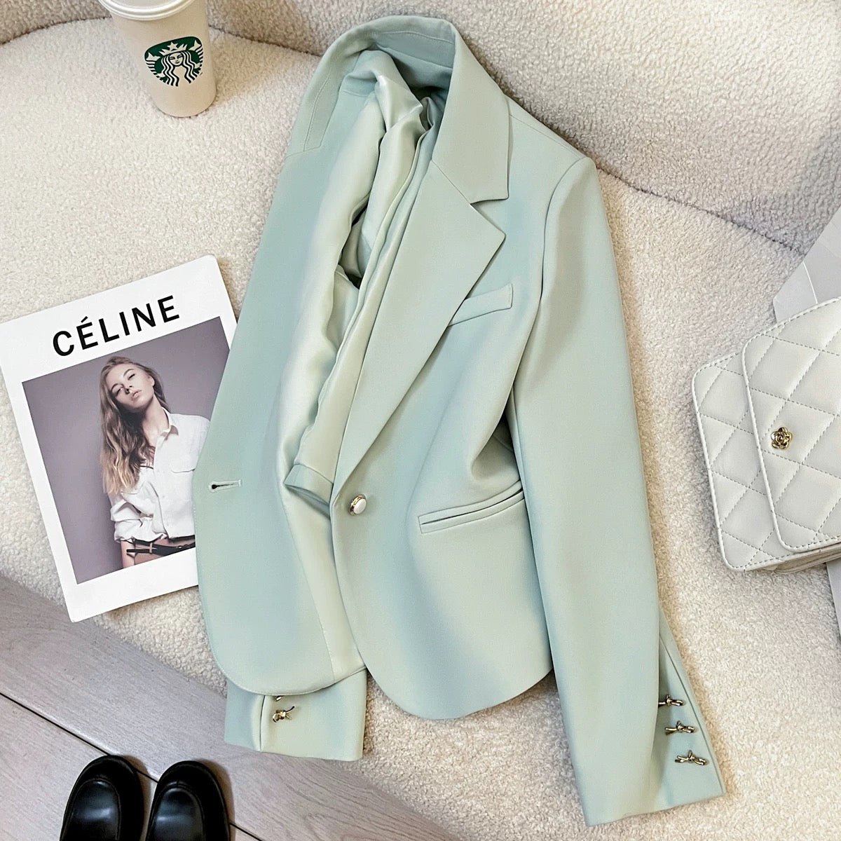 Sky blue short suit jacket for women 2025 spring and autumn new Korean style small size design fashion trend suit
