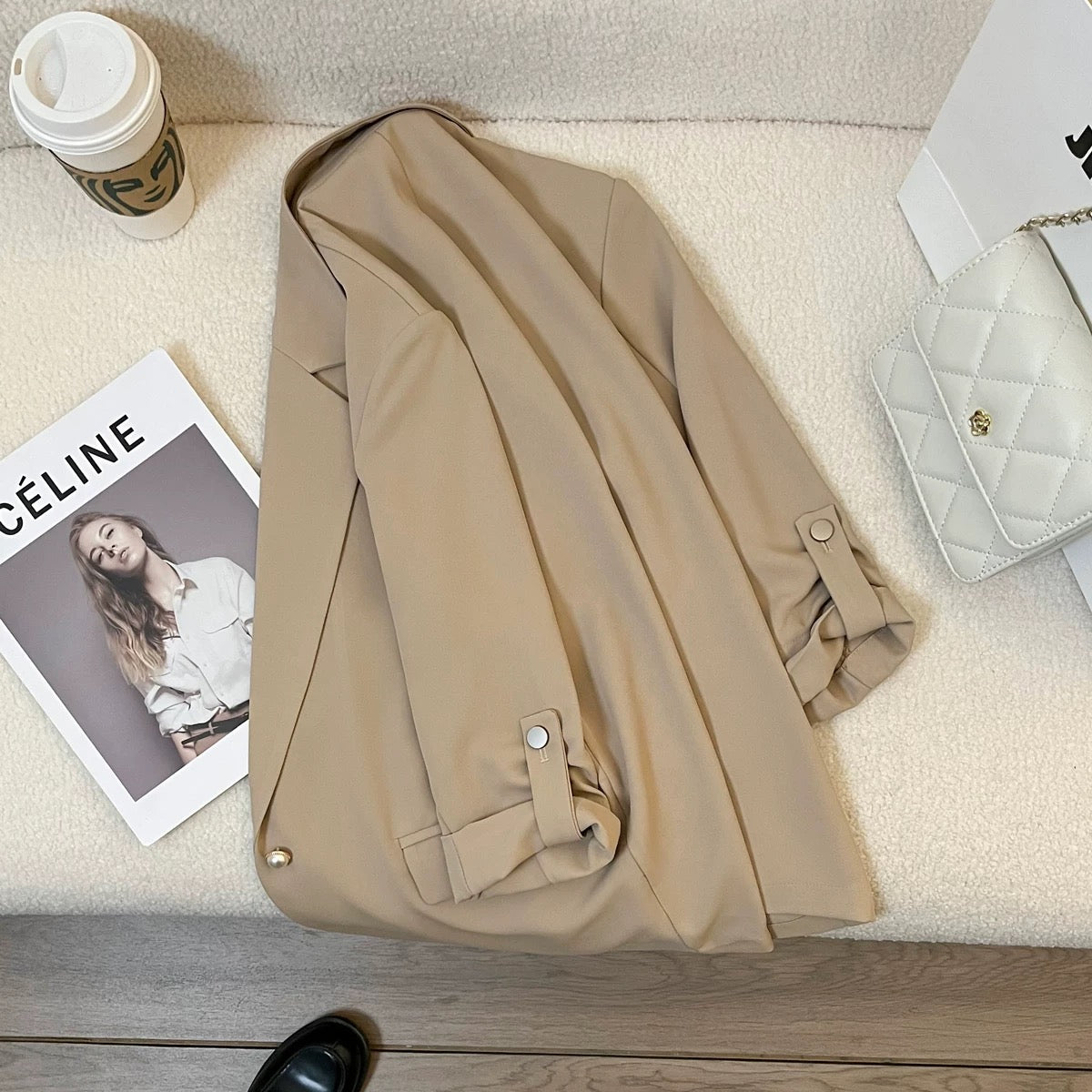 Khaki thin suit jacket for women 2025 summer new style high-end design niche temperament fashion suit trend