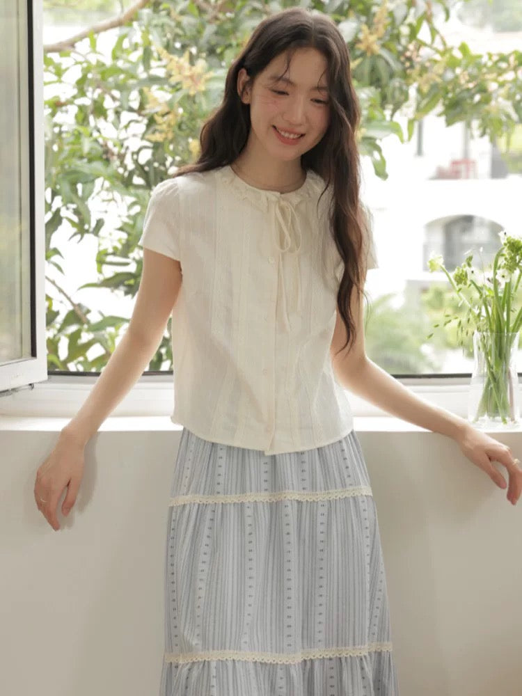 Retro design lace lace chic tops for women summer new style sweet small slim fit shirt trend