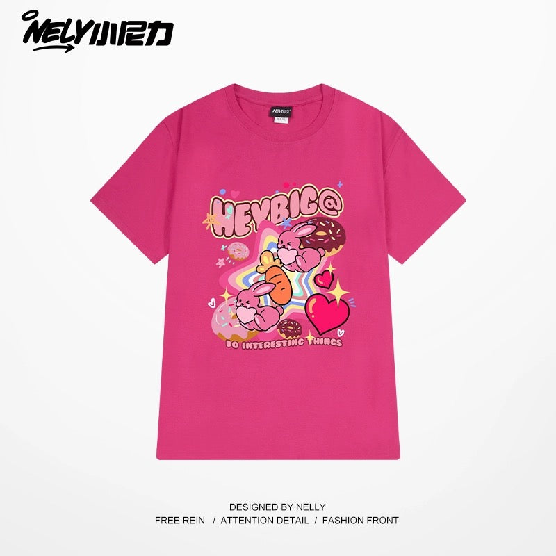 Nely Xiao Nili oversize loose niche Korean lazy style cartoon print short-sleeved T-shirt for men and women