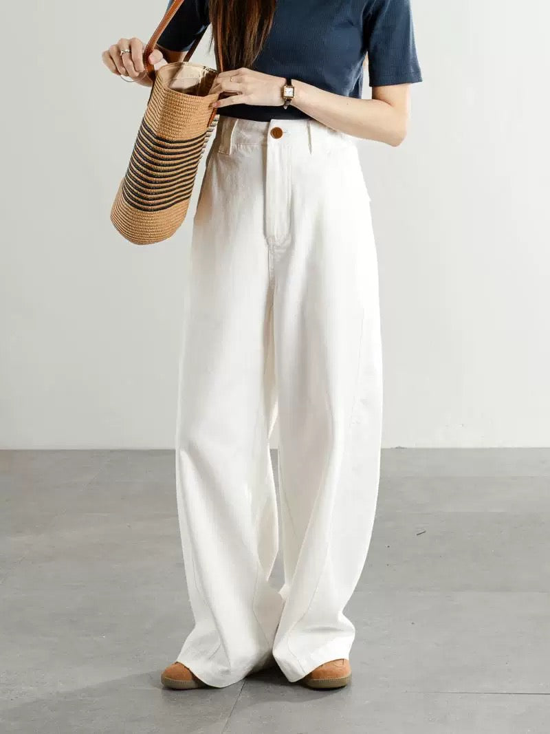 Korean style design scimitar pants white wide-leg pants casual pants women's spring and autumn new high waist slim loose trousers