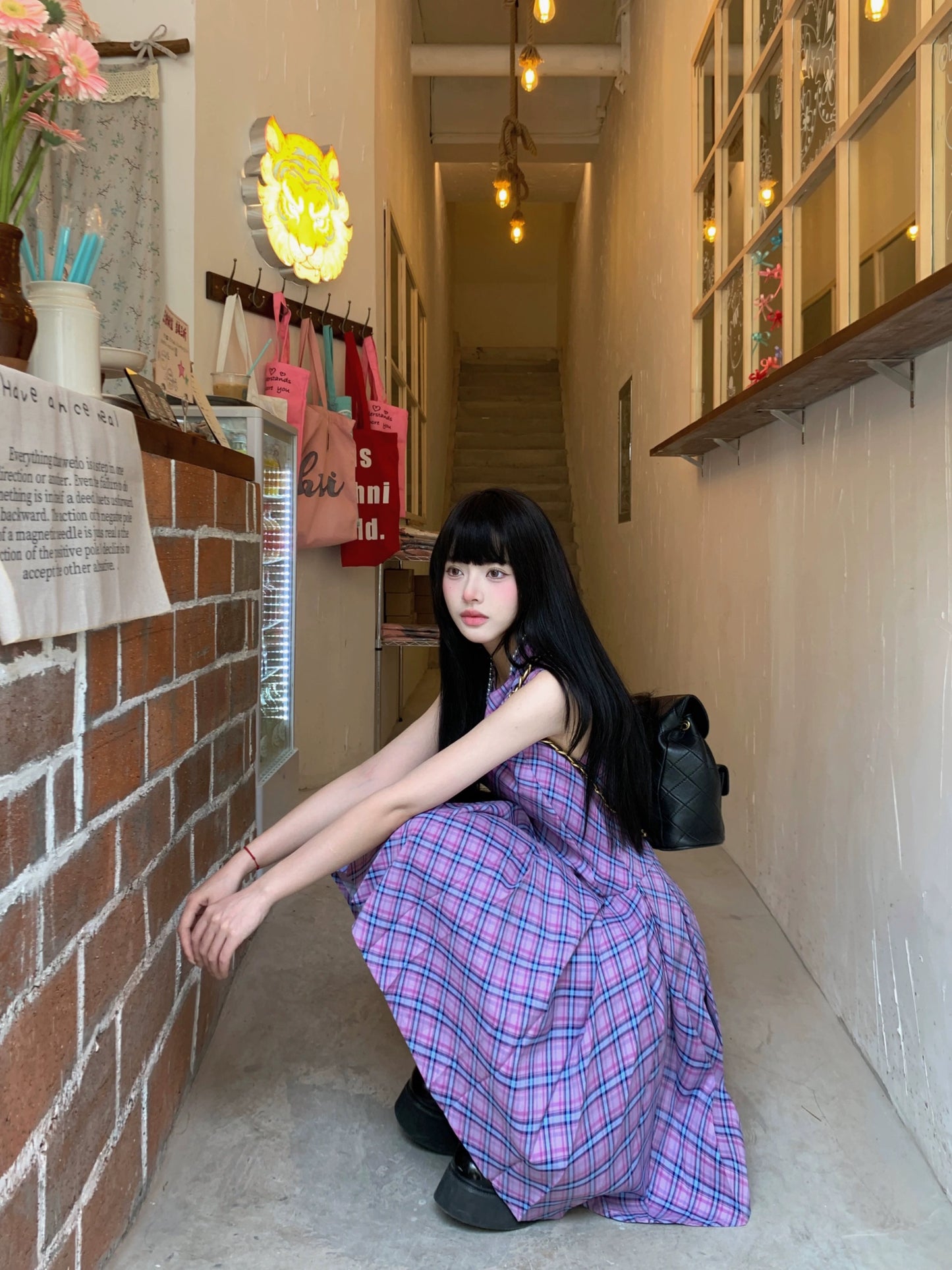 fortylions Forty Lions Mary Jane plaid skirt French retro temperament waist A-line skirt dress