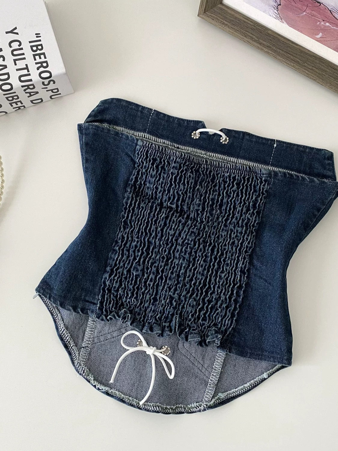 American retro sexy lace patchwork denim tube top for women, summer pure and sexy strappy waist slimming sleeveless vest