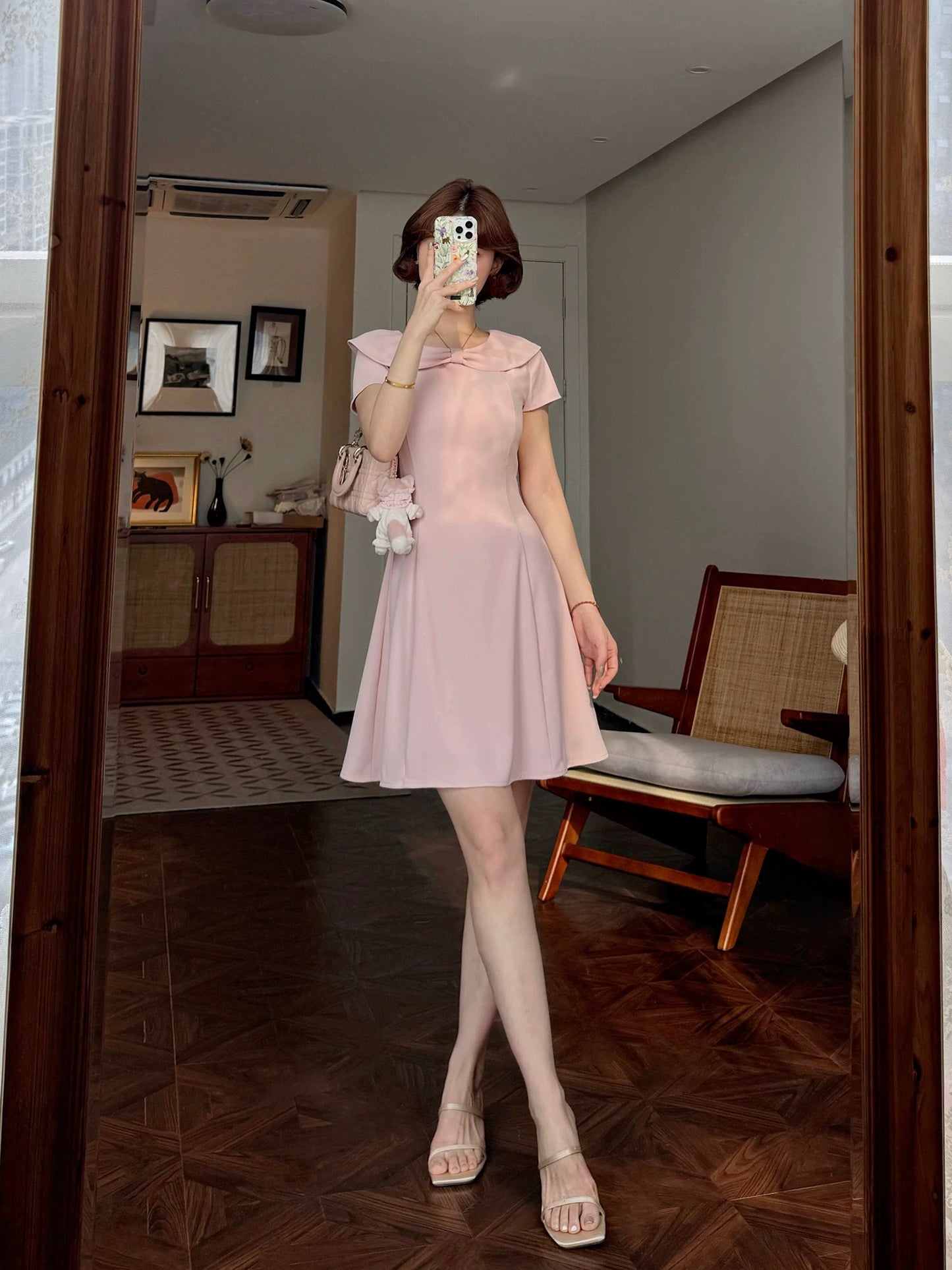 Lei Yingjun-Taotao Oolong-Summer French sweet and playful bow collar temperament A-line dress JF6330