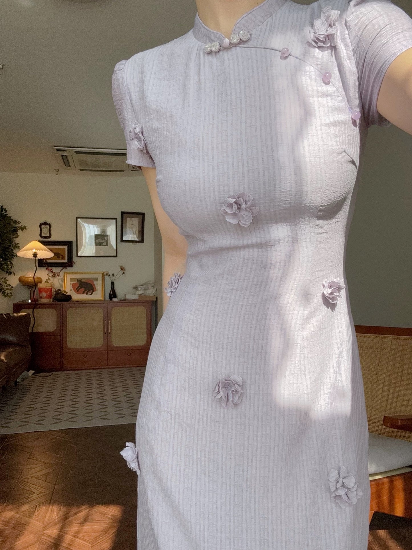 Lei Yingjun-Hua Jian Zi-Summer New Chinese Style Three-Dimensional Flower Slimming Elegant High-end Temperament Cheongsam-JF6300