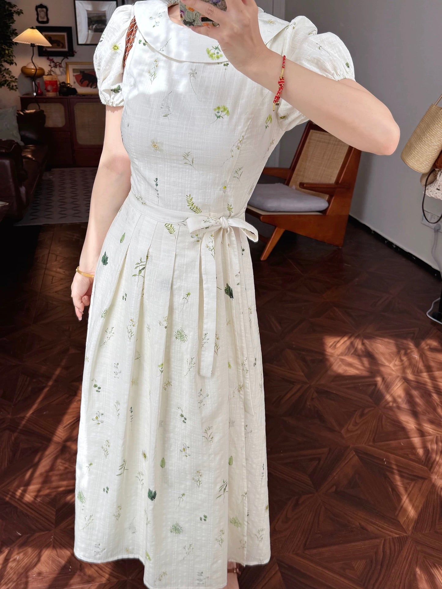 Lei Yingjun-Pillow Galaxy-Summer French Fresh Pastoral Plant Floral Tie-strap Printed Dress JF6210