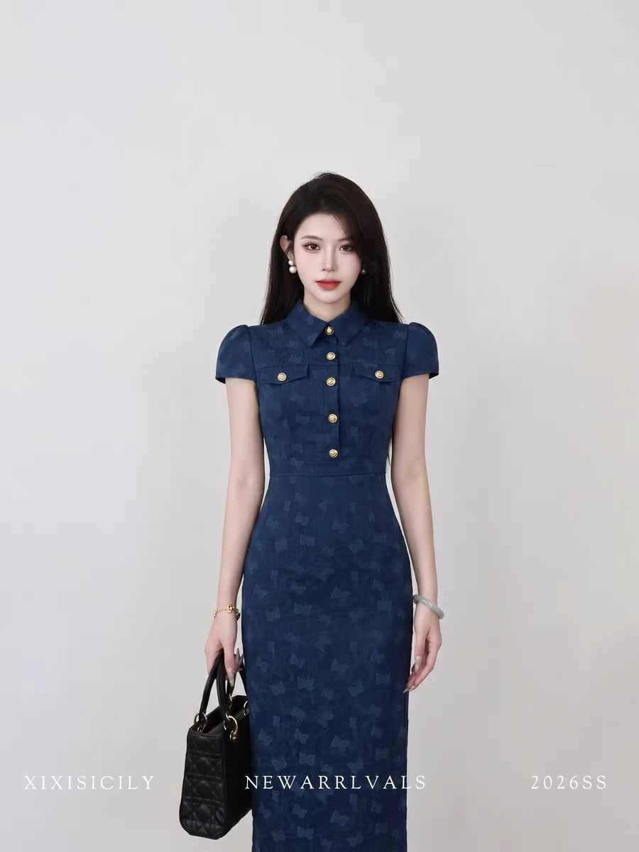 Sicily French-style retro dress for women, summer style, fitted waist, suitable for commuting, high-end and elegant.