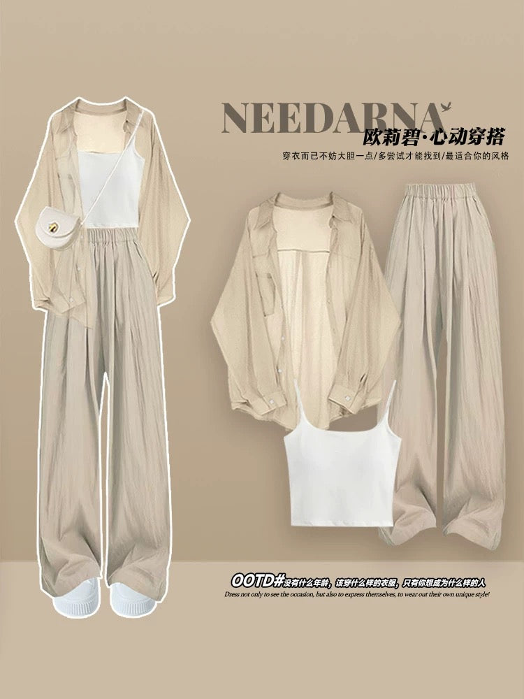 Lazy style leisure suit women's summer wear with a complete set of Korean sun protection clothes Zen style autumn slim Yamamoto pants