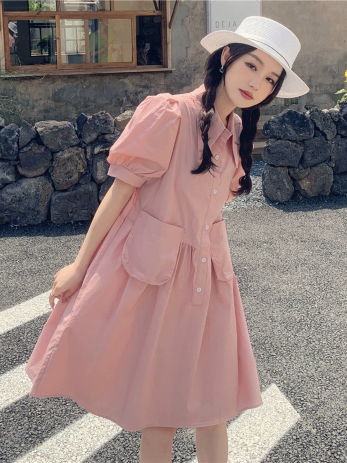 Pink first love shirt dress for women, summer French retro, small, age –  Lee Nhi Boutique