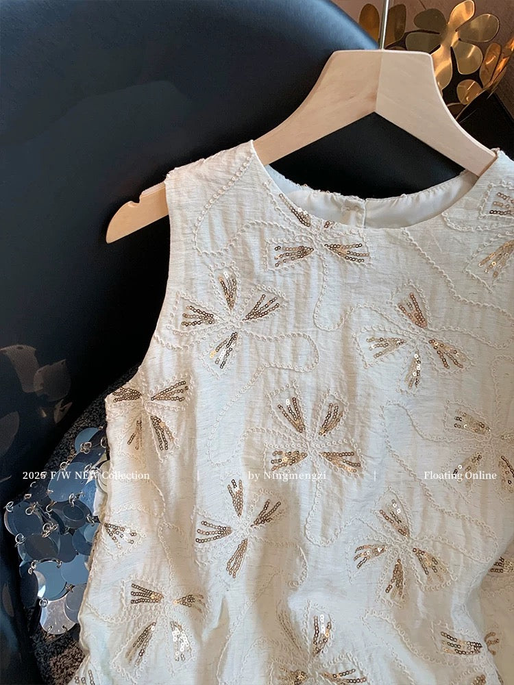French sequin embroidered sleeveless vest for women 2025 summer new style gentle temperament high-end age-reducing camisole vest